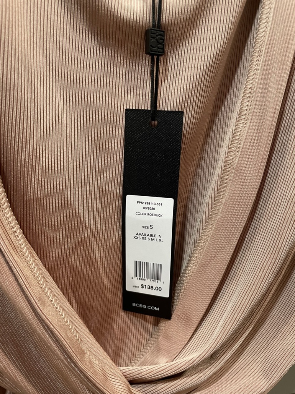 BCBGMaxAzria Blush Ribbed Wrap Bodysuit - Picture 3 of 5